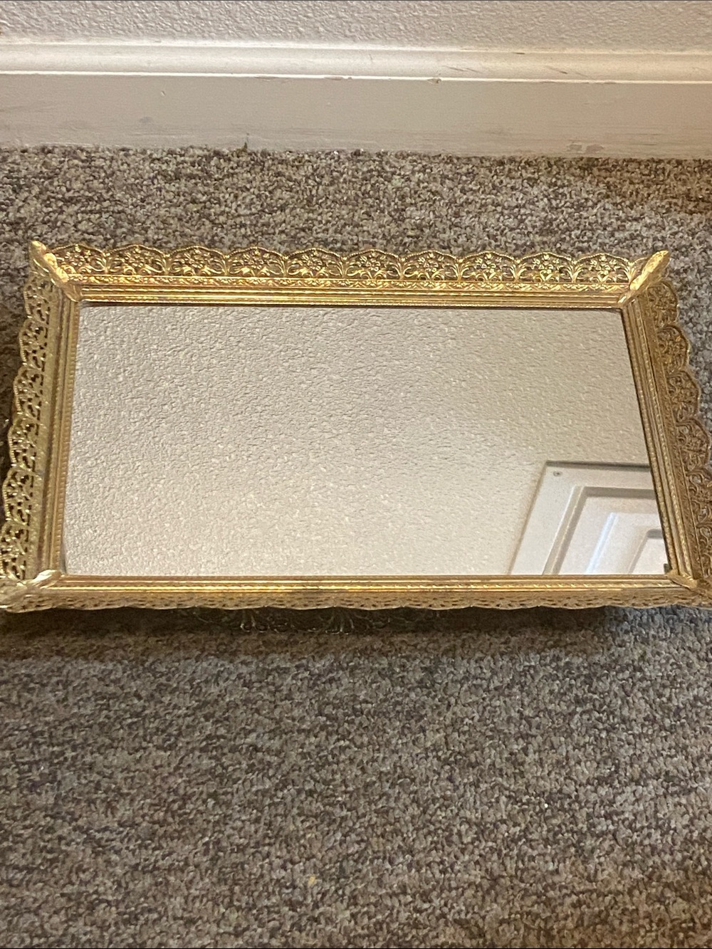 Gold Filigree Mirrored Vanity Tray